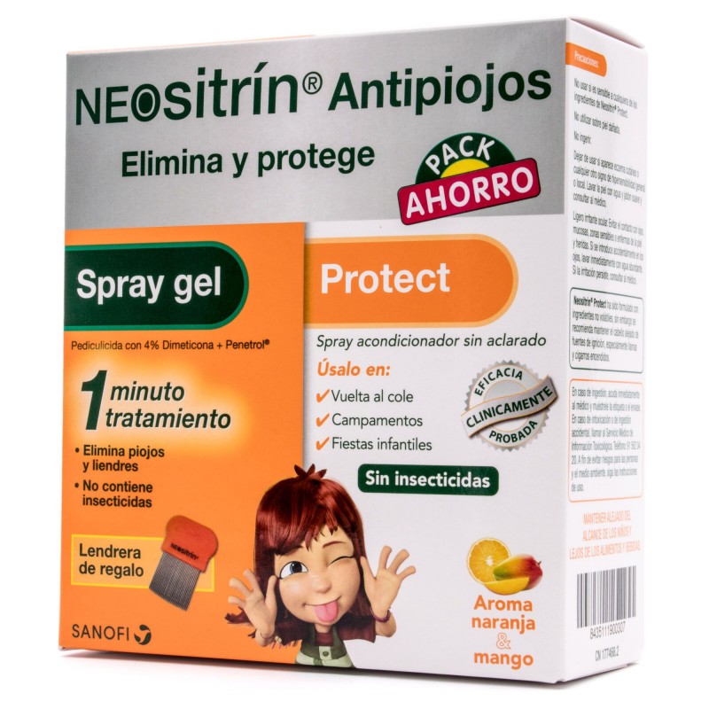 Neositrín Pack Antipiojos Protect Spray Gel 60ml + Champú 100ml + Liendrera